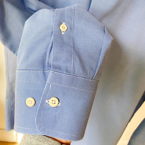 DAVID DONAHUE Men's Blue/White Mirco Houndstooth Trim Fit Shirt sz 16 34/35 - Picture 10 of 11